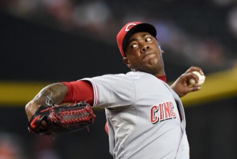 PHOENIX, AZ - JUNE 01:  Aroldis Chapman #54 of the Cincinnati Reds delivers a ninth inning pitch against the Arizona Diamondbacks at Chase Field on June 1, 2014 in Phoenix, Arizona. Reds won 4-3. (Photo by Norm Hall/Getty Images)